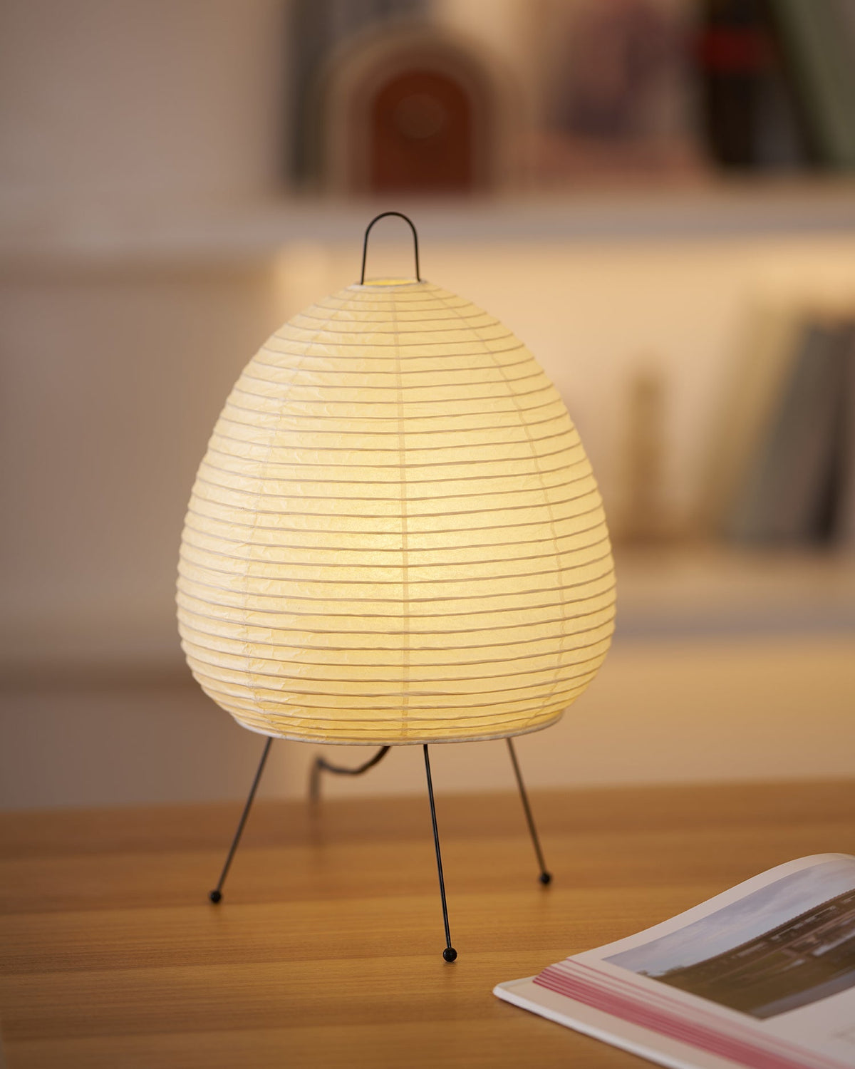 Lámpara de acento con pantalla de papel hecha a mano, 10 pulgadas de ancho, luz nocturna LED de brillo cálido para dormitorio, oficina, escritorio, rincón de lectura, estilo minimalista japonés