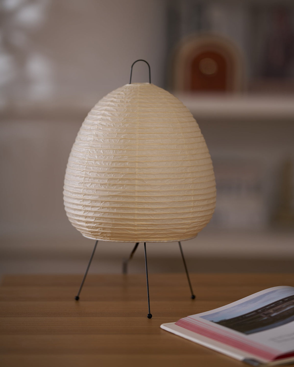 Lámpara de acento con pantalla de papel hecha a mano, 10 pulgadas de ancho, luz nocturna LED de brillo cálido para dormitorio, oficina, escritorio, rincón de lectura, estilo minimalista japonés