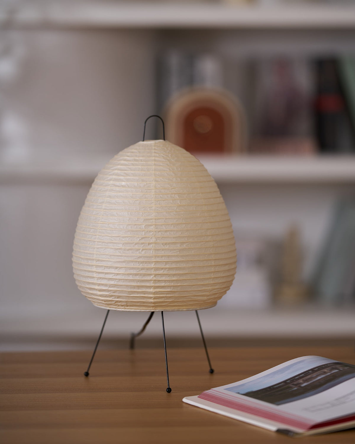 Lámpara de acento con pantalla de papel hecha a mano, 10 pulgadas de ancho, luz nocturna LED de brillo cálido para dormitorio, oficina, escritorio, rincón de lectura, estilo minimalista japonés