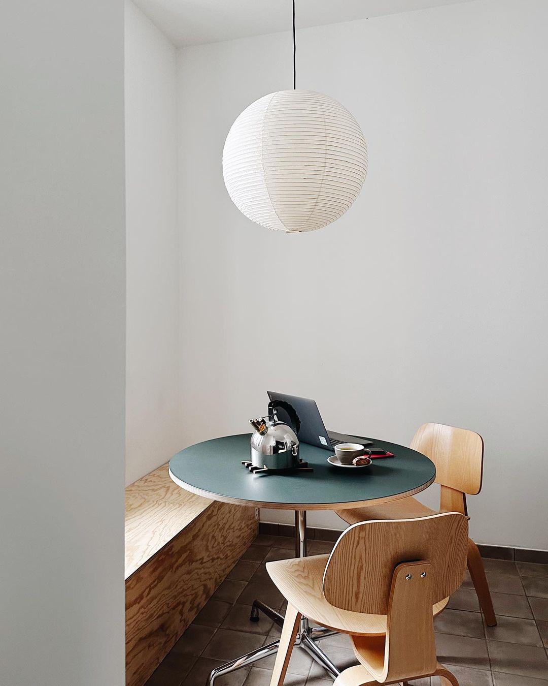 Spherical Wire-Frame Ceiling Fixture with Paper Diffuser for Kitchens & Dining Spaces – Sculptural Overhead Lighting – Adjustable Height Up | Thomler