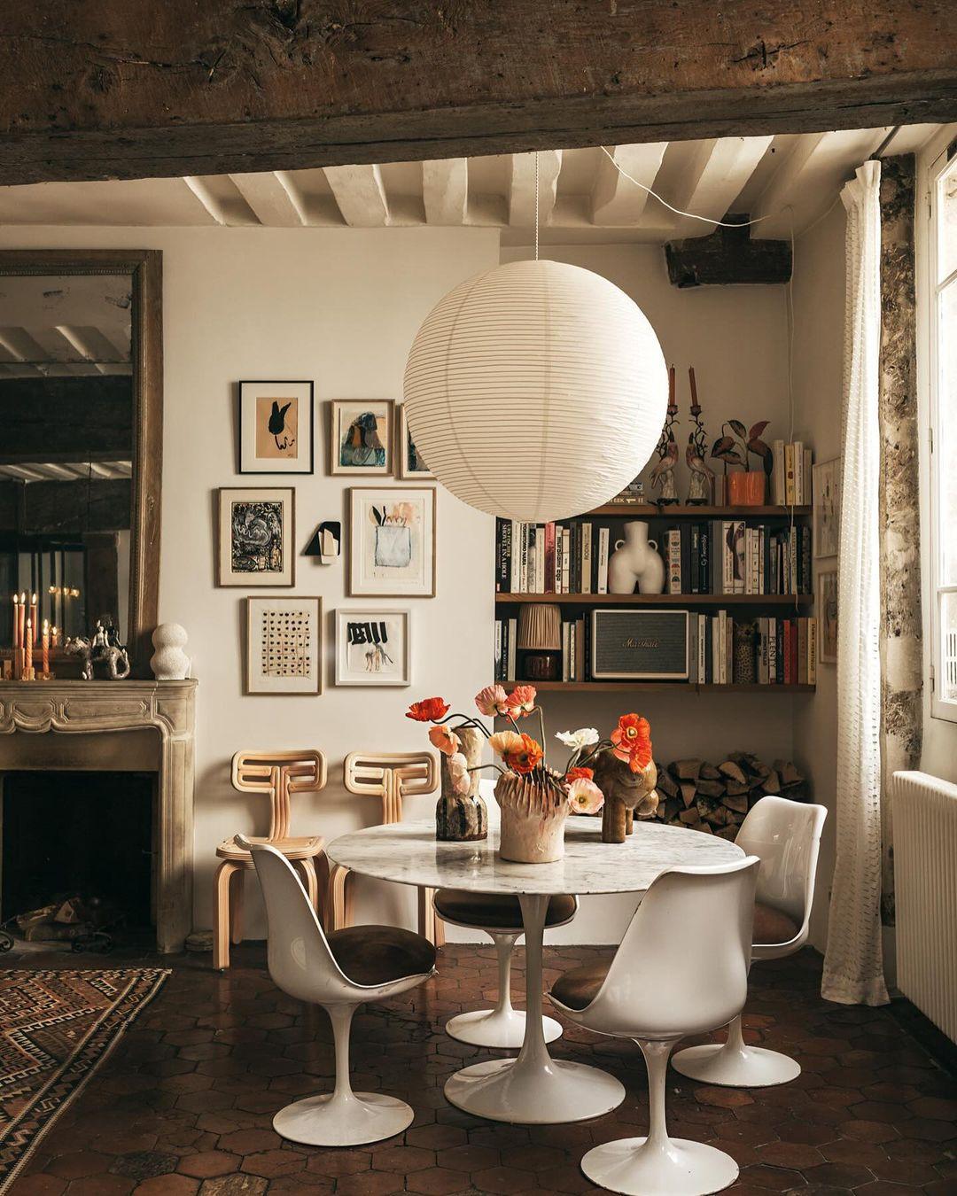 Spherical Wire-Frame Ceiling Fixture with Paper Diffuser for Kitchens & Dining Spaces – Sculptural Overhead Lighting – Adjustable Height Up | Thomler