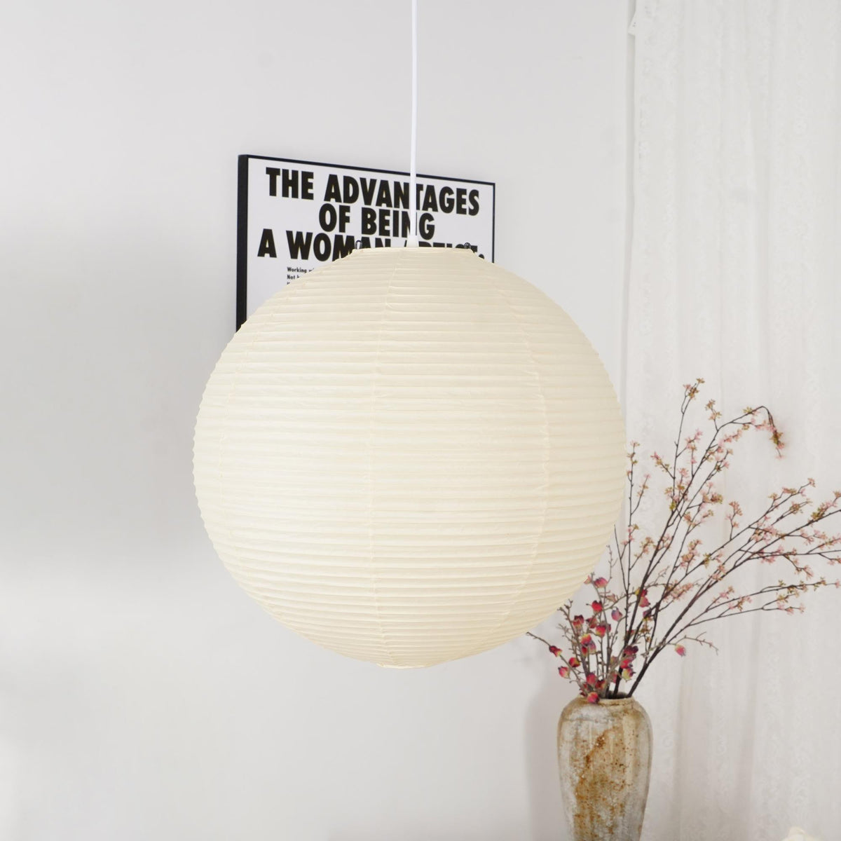 Spherical Wire-Frame Ceiling Fixture with Paper Diffuser for Kitchens & Dining Spaces – Sculptural Overhead Lighting – Adjustable Height Up | Thomler