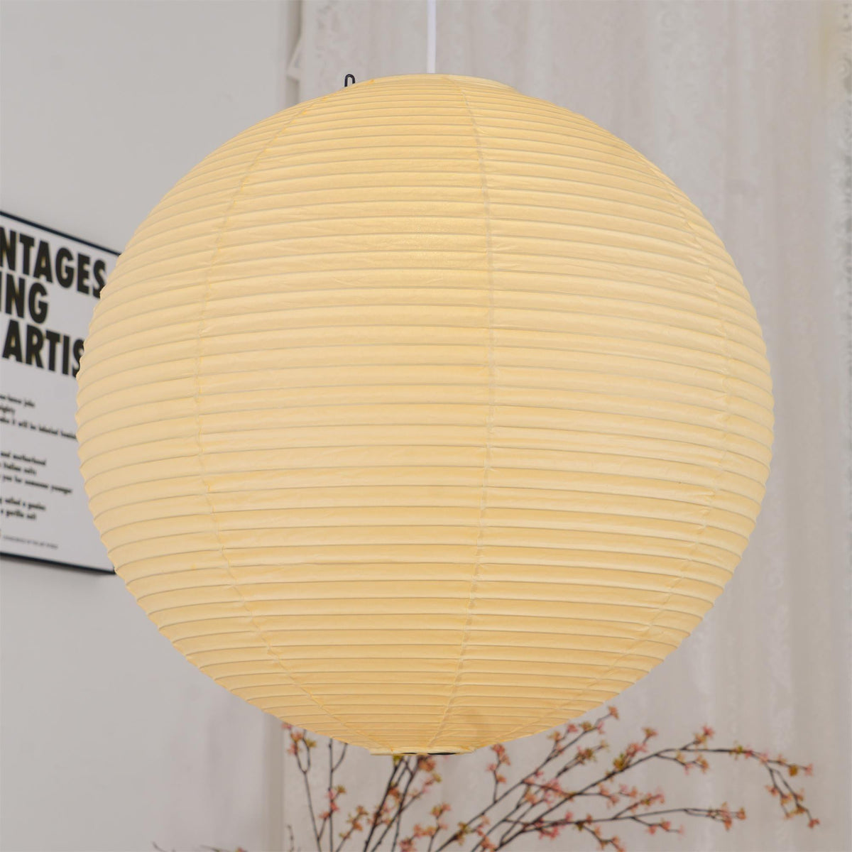 Spherical Wire-Frame Ceiling Fixture with Paper Diffuser for Kitchens & Dining Spaces – Sculptural Overhead Lighting – Adjustable Height Up | Thomler