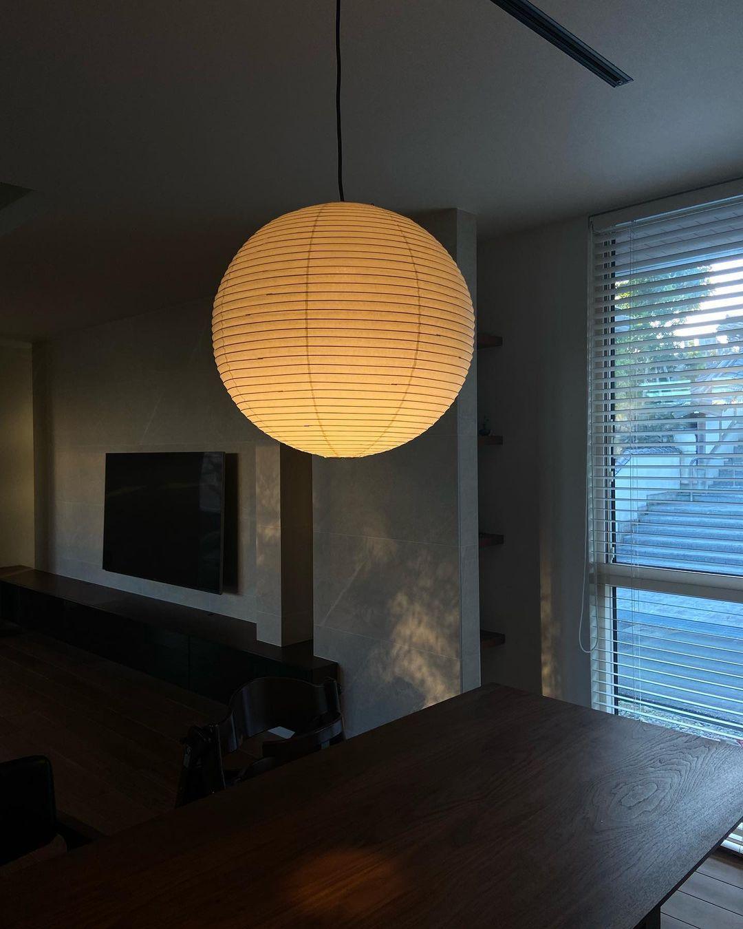 Spherical Wire-Frame Ceiling Fixture with Paper Diffuser for Kitchens & Dining Spaces – Sculptural Overhead Lighting – Adjustable Height Up | Thomler