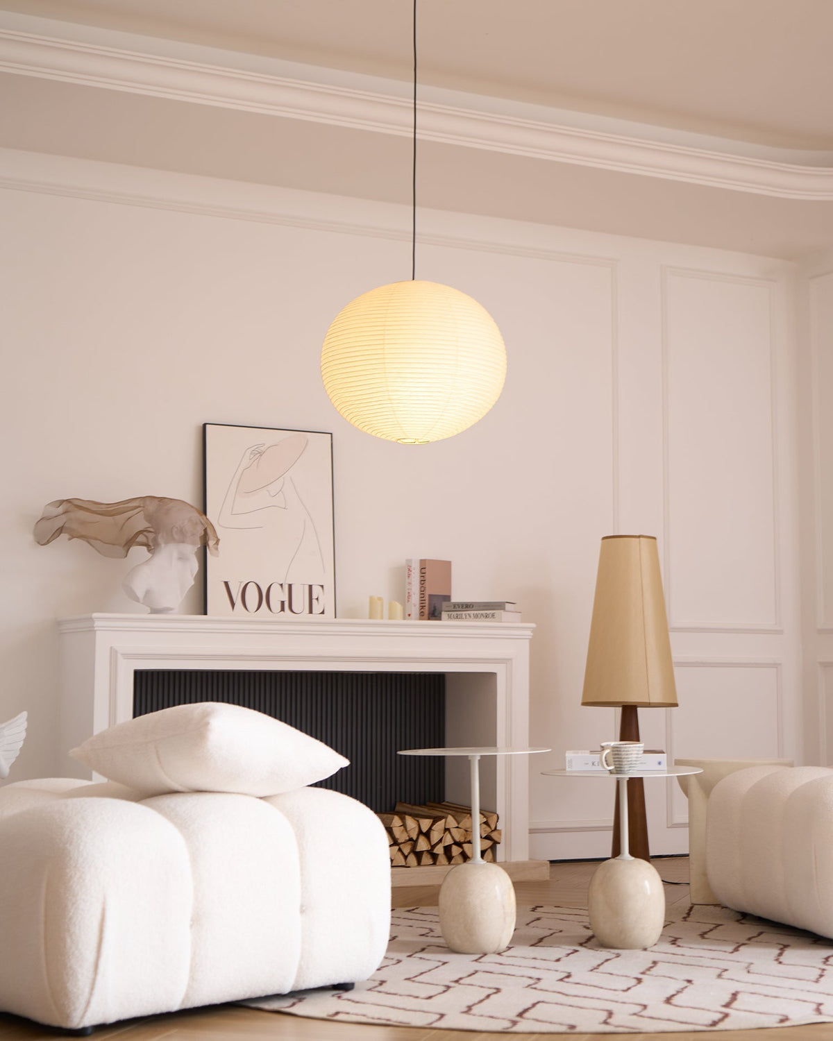 Spherical Wire-Frame Ceiling Fixture with Paper Diffuser for Kitchens & Dining Spaces – Sculptural Overhead Lighting – Adjustable Height Up | Thomler