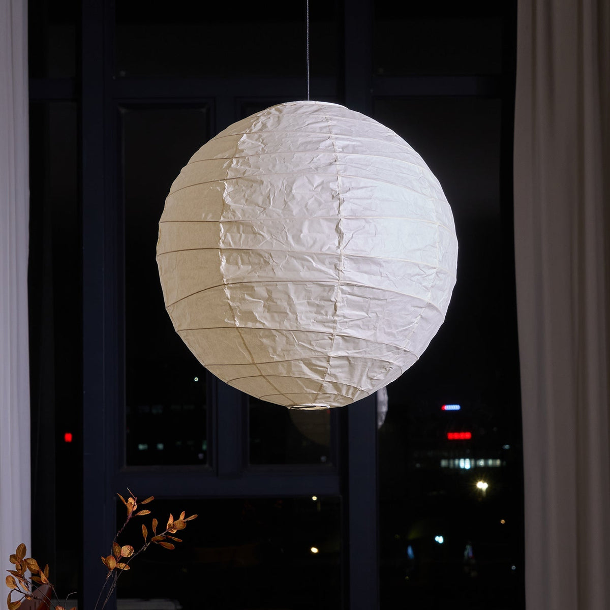 Paper Globe Hanging Light Fixture White Shade Adjustable Wire for Dining Room Living Room Bedroom Overhead Lighting Mid-Century Asian Inspir | Thomler