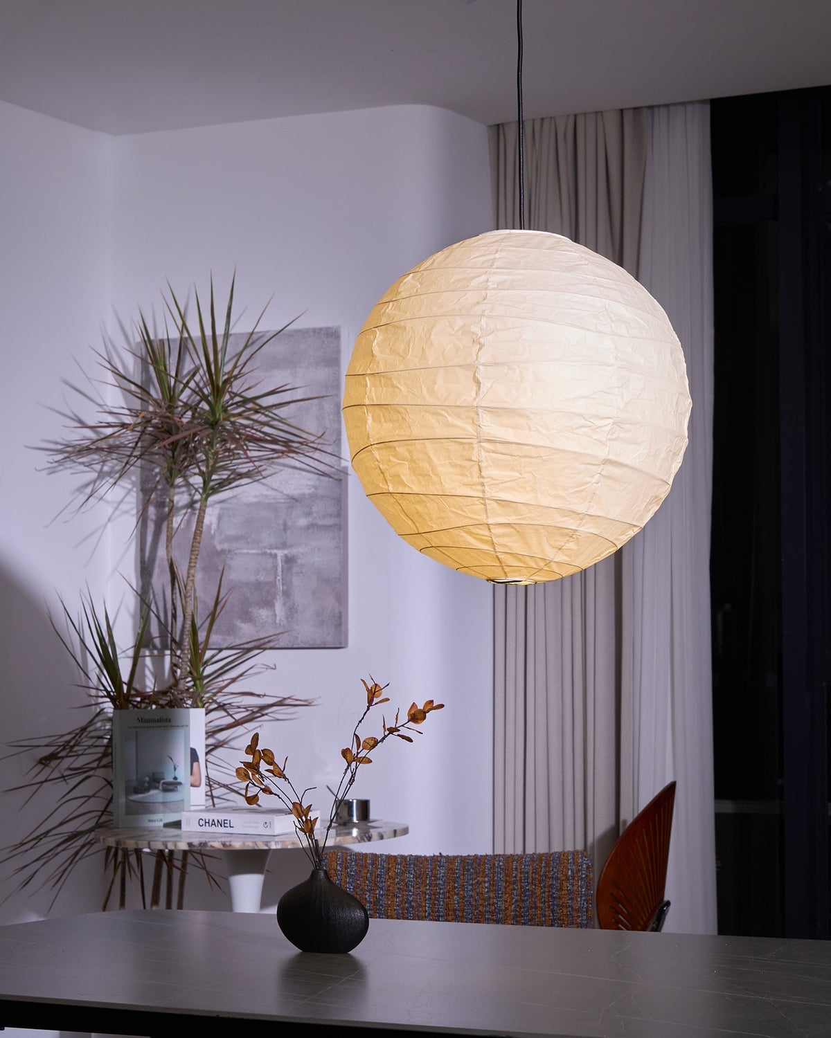 Paper Globe Hanging Light Fixture White Shade Adjustable Wire for Dining Room Living Room Bedroom Overhead Lighting Mid-Century Asian Inspir | Thomler