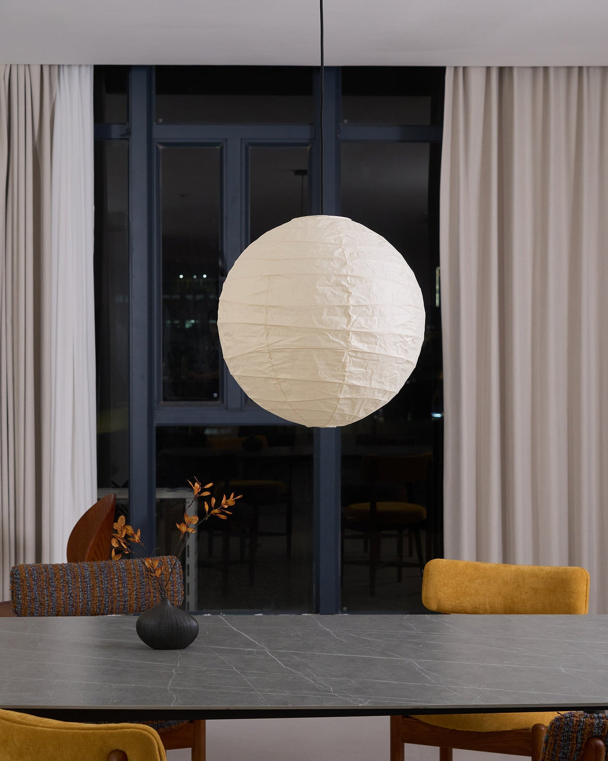 Paper Globe Hanging Light Fixture White Shade Adjustable Wire for Dining Room Living Room Bedroom Overhead Lighting Mid-Century Asian Inspir | Thomler