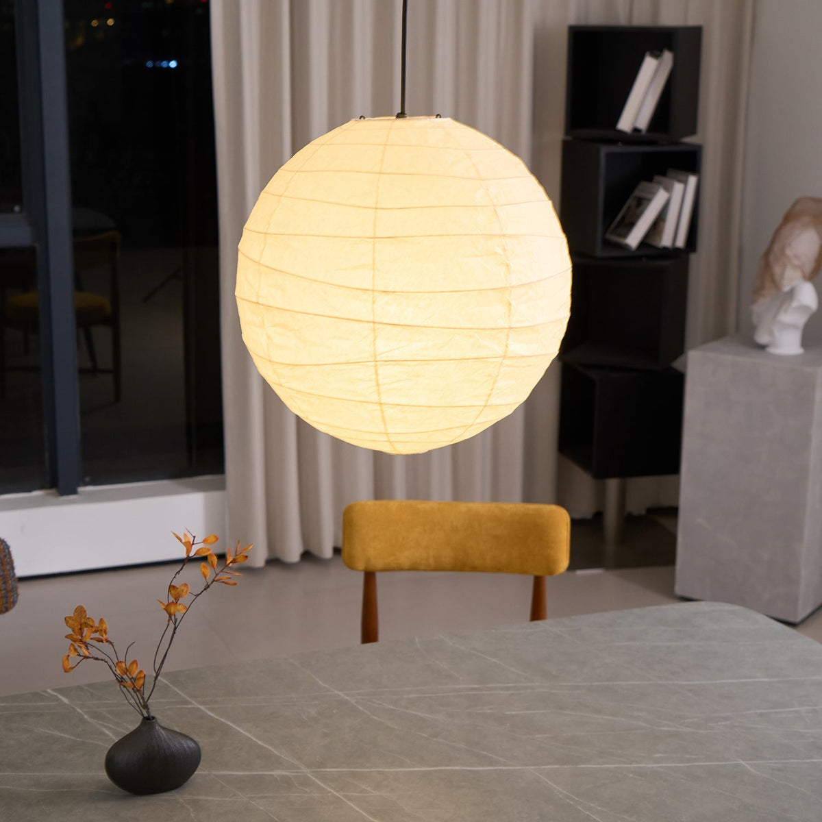 Paper Globe Hanging Light Fixture White Shade Adjustable Wire for Dining Room Living Room Bedroom Overhead Lighting Mid-Century Asian Inspir | Thomler