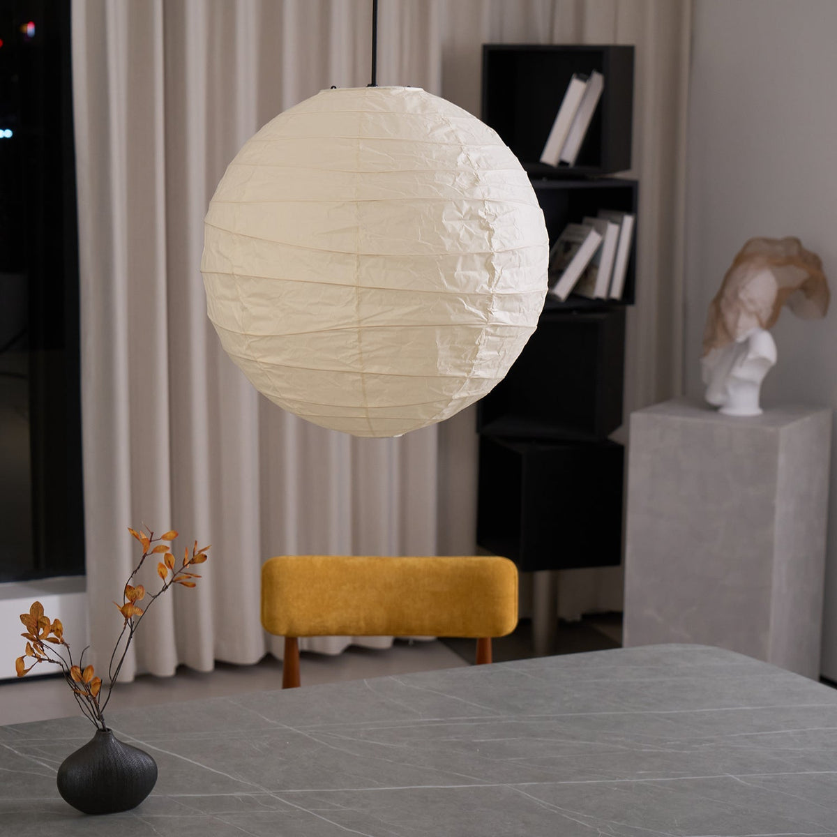 Paper Globe Hanging Light Fixture White Shade Adjustable Wire for Dining Room Living Room Bedroom Overhead Lighting Mid-Century Asian Inspir | Thomler