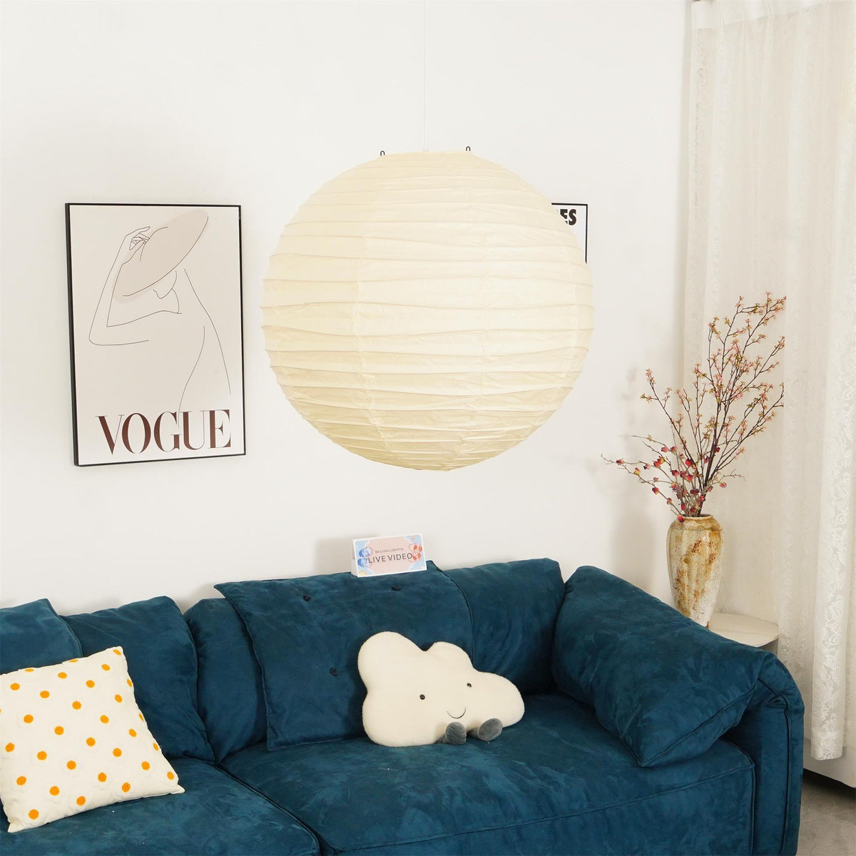 Paper Globe Hanging Light Fixture White Shade Adjustable Wire for Dining Room Living Room Bedroom Overhead Lighting Mid-Century Asian Inspir | Thomler
