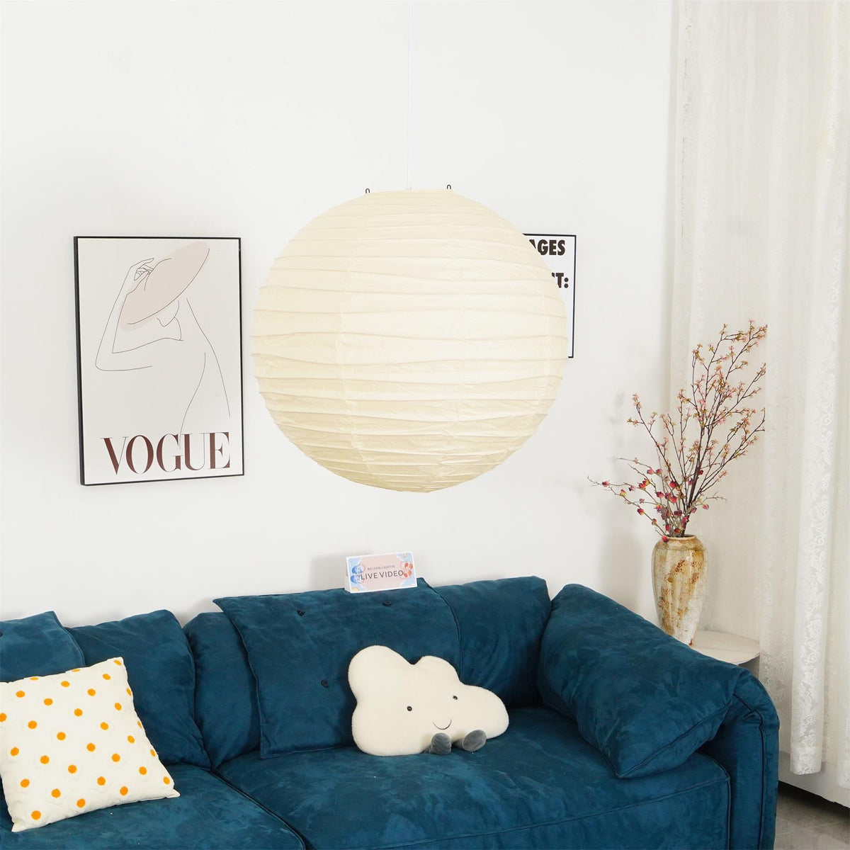 Paper Globe Hanging Light Fixture White Shade Adjustable Wire for Dining Room Living Room Bedroom Overhead Lighting Mid-Century Asian Inspir | Thomler