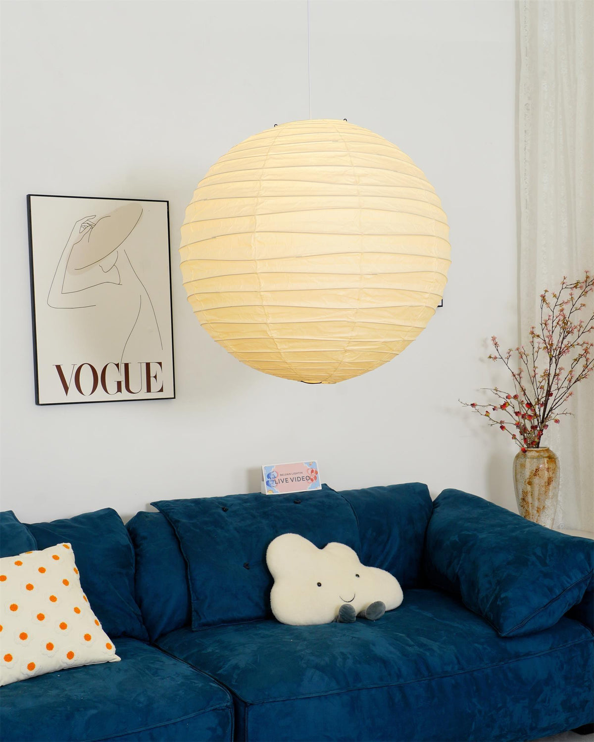 Paper Globe Hanging Light Fixture White Shade Adjustable Wire for Dining Room Living Room Bedroom Overhead Lighting Mid-Century Asian Inspir | Thomler
