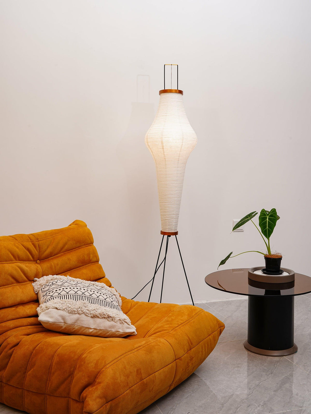 Handcrafted Paper Shade Tripod Standing Lamp 20 in White for Living Room Bedroom Reading Nook Accent Light Japandi Minimalist Decor | Thomler