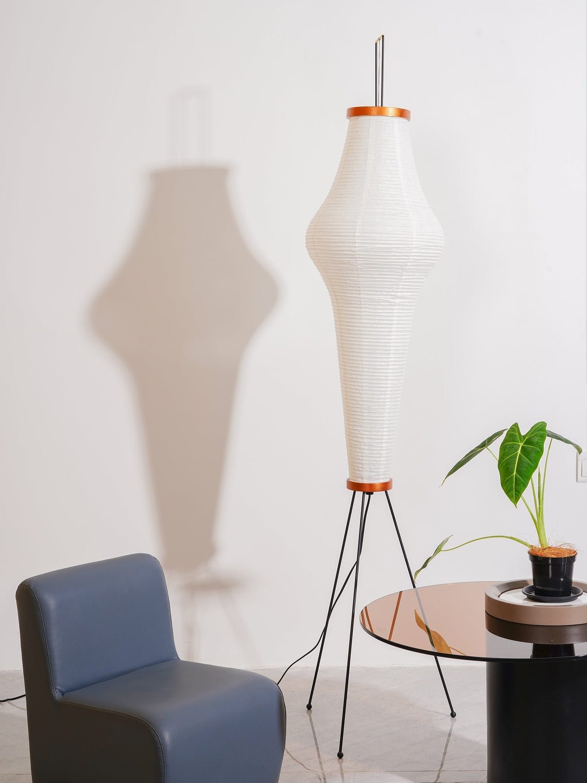 Handcrafted Paper Shade Tripod Standing Lamp 20 in White for Living Room Bedroom Reading Nook Accent Light Japandi Minimalist Decor | Thomler