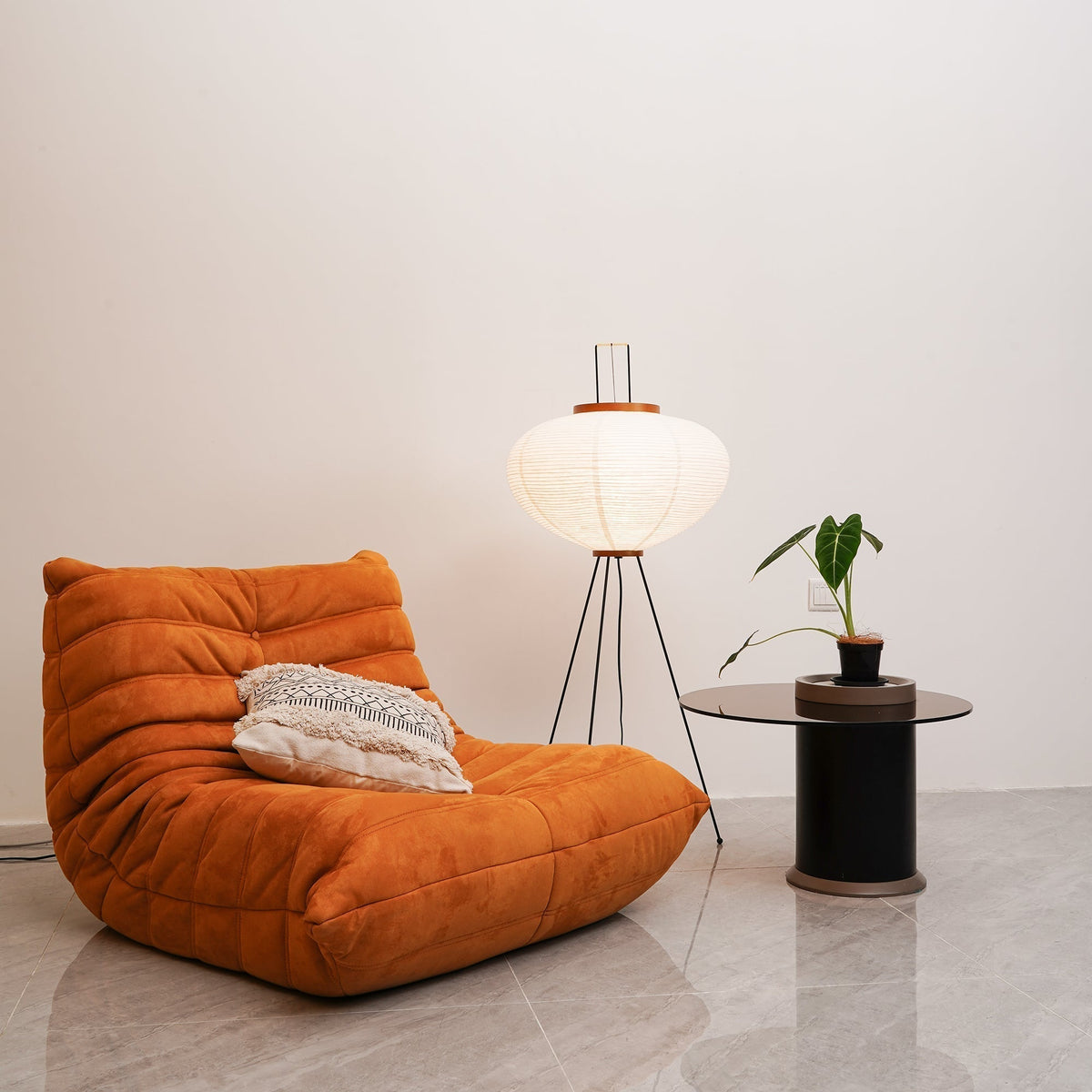 Handcrafted Paper Shade Tripod Standing Lamp 20 in White for Living Room Bedroom Reading Nook Accent Light Japandi Minimalist Decor | Thomler