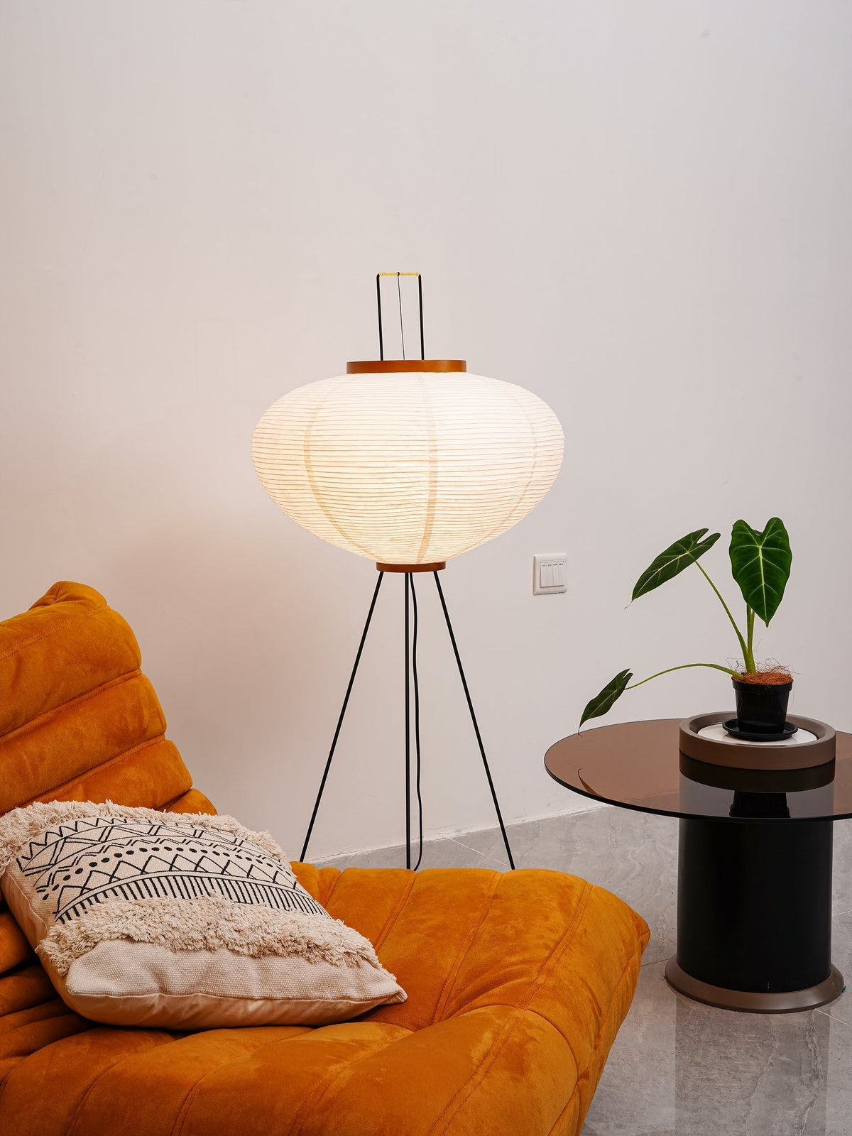 Handcrafted Paper Shade Tripod Standing Lamp 20 in White for Living Room Bedroom Reading Nook Accent Light Japandi Minimalist Decor | Thomler
