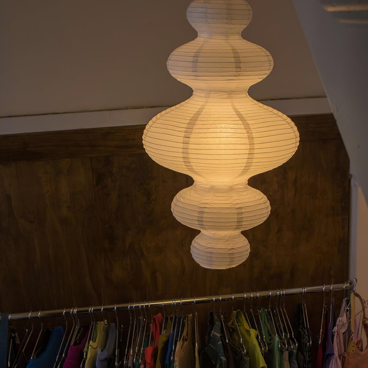 Hanging Lantern Fixture 19-Inch Natural Fiber Shade White Orb Ceiling Light Adjustable 59-Inch Cord for Dining Room Kitchen Island Asian-Ins | Thomler