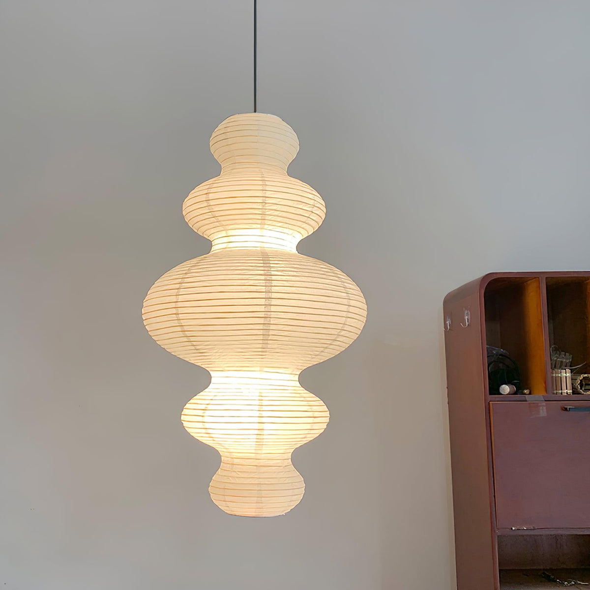 Hanging Lantern Fixture 19-Inch Natural Fiber Shade White Orb Ceiling Light Adjustable 59-Inch Cord for Dining Room Kitchen Island Asian-Ins | Thomler