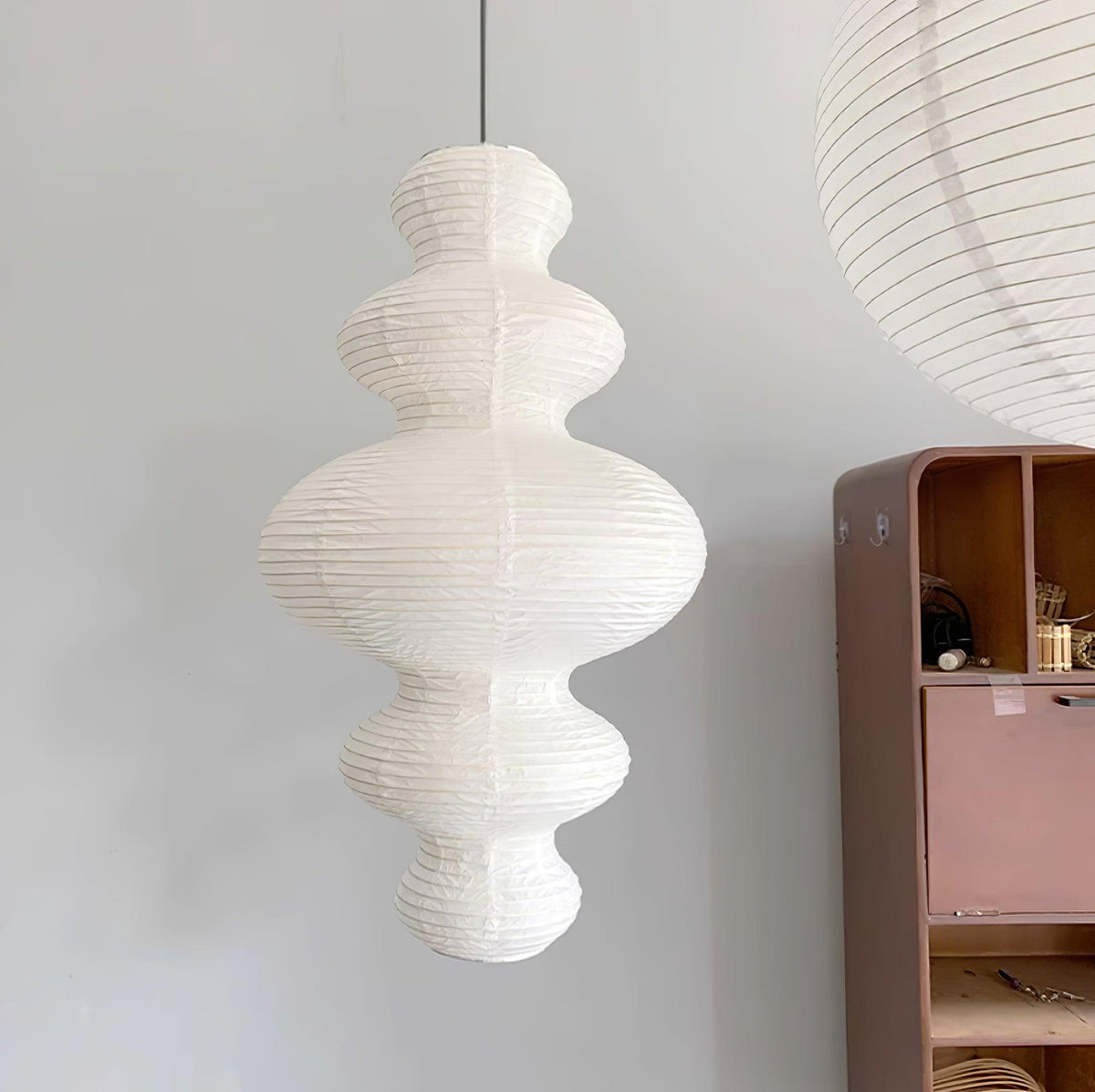 Hanging Lantern Fixture 19-Inch Natural Fiber Shade White Orb Ceiling Light Adjustable 59-Inch Cord for Dining Room Kitchen Island Asian-Ins | Thomler