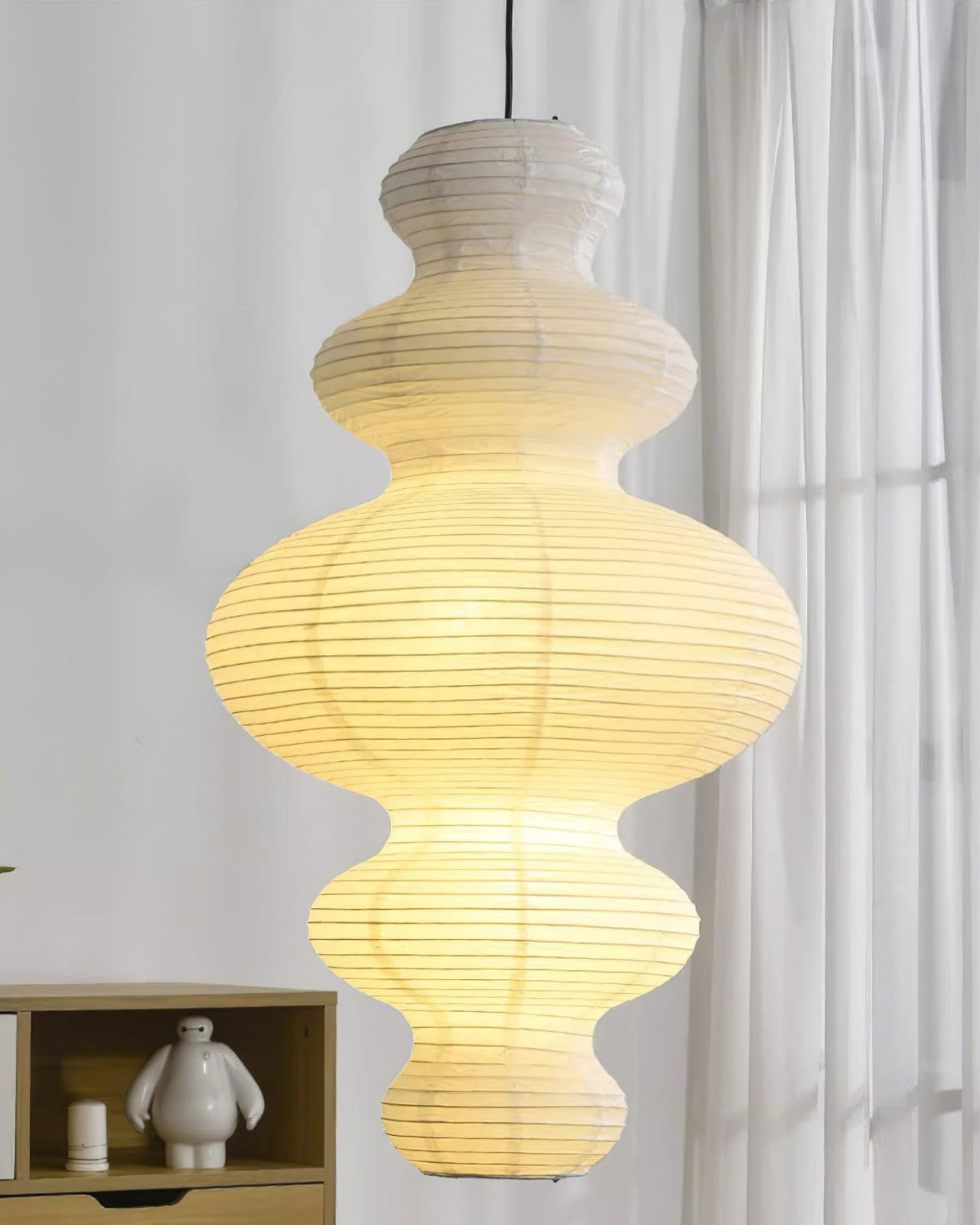 Hanging Lantern Fixture 19-Inch Natural Fiber Shade White Orb Ceiling Light Adjustable 59-Inch Cord for Dining Room Kitchen Island Asian-Ins | Thomler
