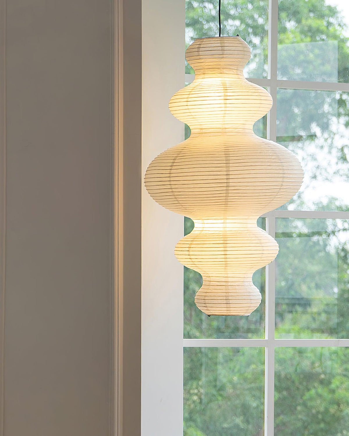 Hanging Lantern Fixture 19-Inch Natural Fiber Shade White Orb Ceiling Light Adjustable 59-Inch Cord for Dining Room Kitchen Island Asian-Ins | Thomler