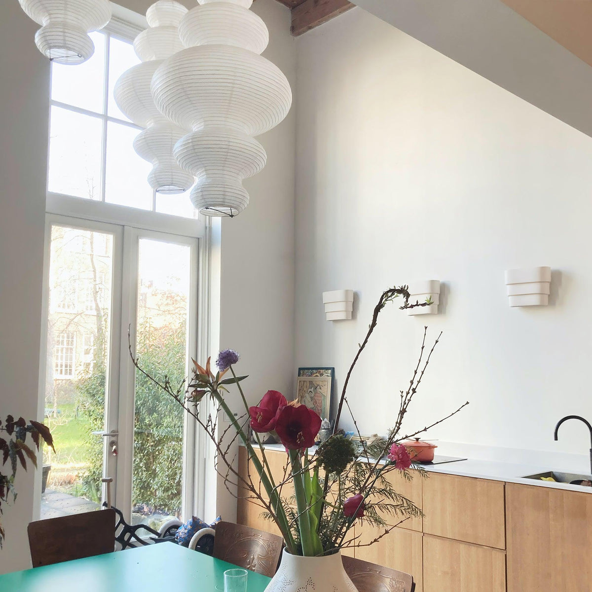 Hanging Lantern Fixture 19-Inch Natural Fiber Shade White Orb Ceiling Light Adjustable 59-Inch Cord for Dining Room Kitchen Island Asian-Ins | Thomler