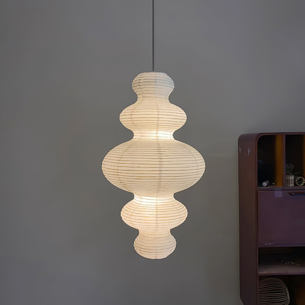 Overhead Suspension Lamp 18.5×32 White Handmade Paper Shade for Dining Table Kitchen Island Contemporary Asian Inspired Ceiling Fixture Adju | Thomler