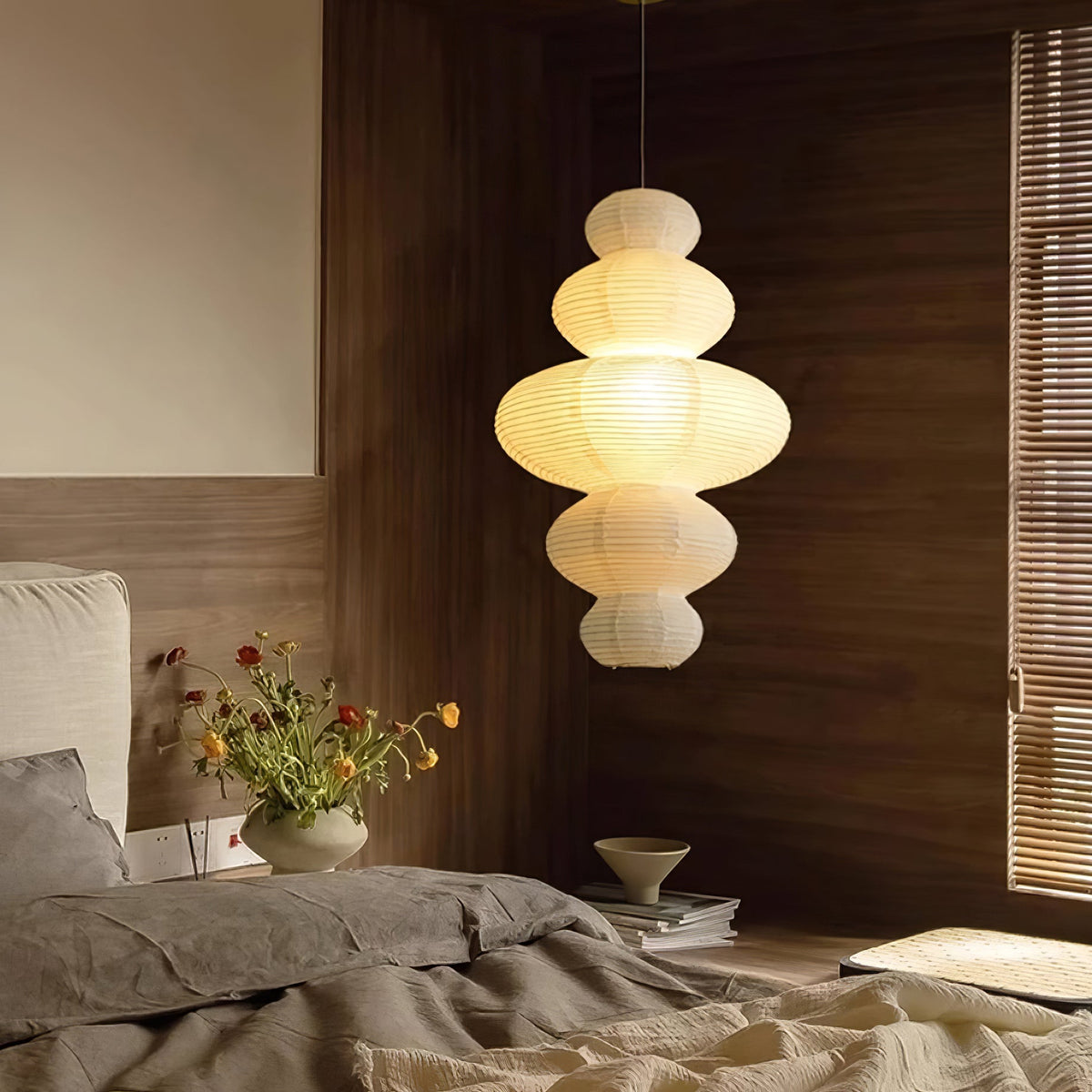 Overhead Suspension Lamp 18.5×32 White Handmade Paper Shade for Dining Table Kitchen Island Contemporary Asian Inspired Ceiling Fixture Adju | Thomler