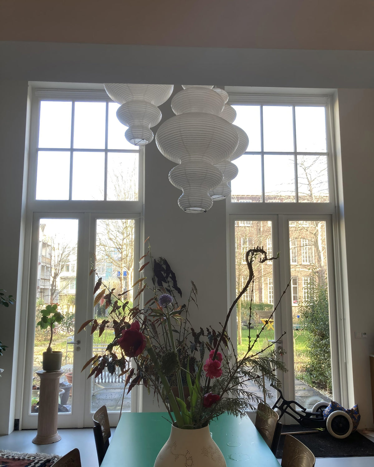 Overhead Suspension Lamp 18.5×32 White Handmade Paper Shade for Dining Table Kitchen Island Contemporary Asian Inspired Ceiling Fixture Adju | Thomler