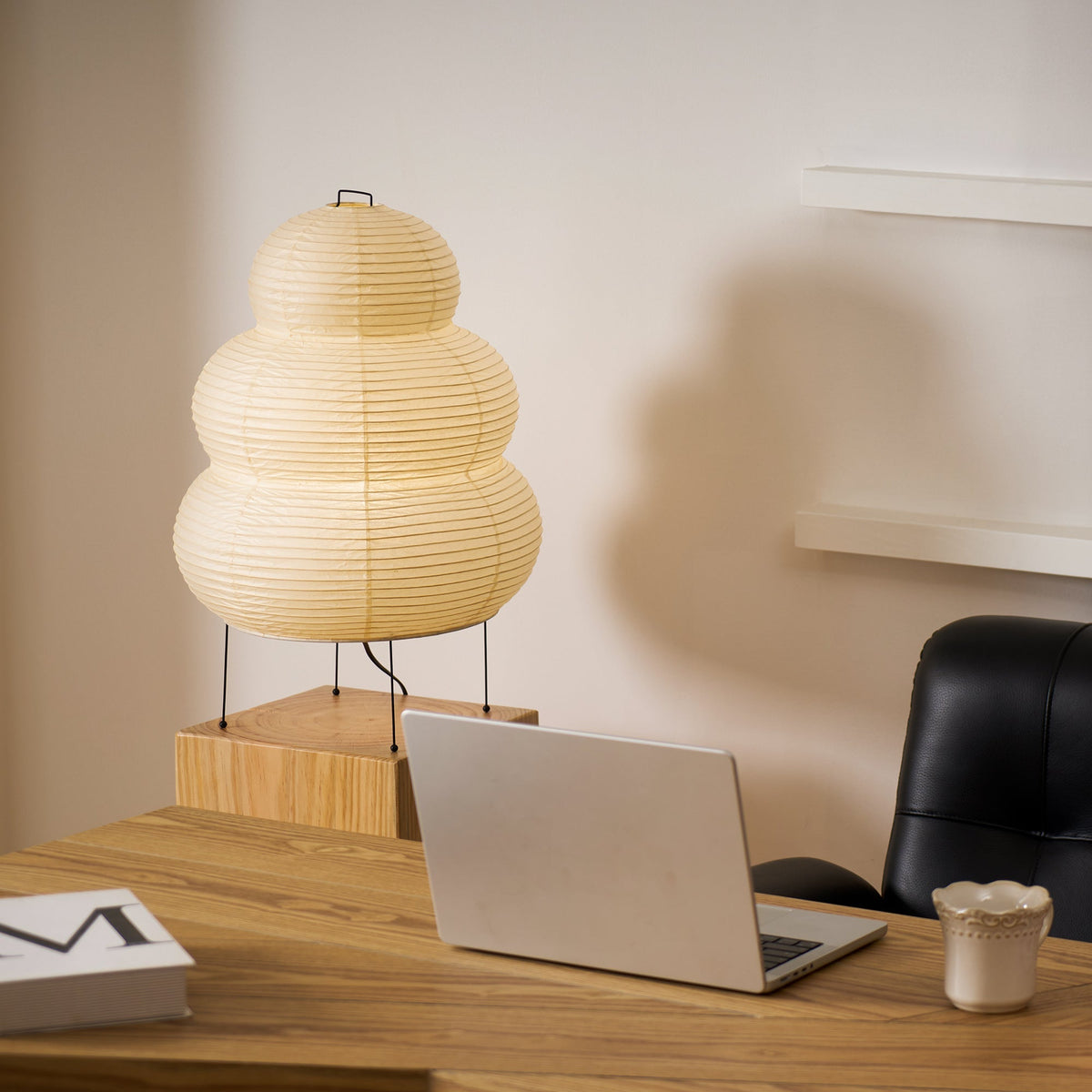 Lámpara de acento con pantalla de papel hecha a mano, 10 pulgadas de ancho, luz nocturna LED de brillo cálido para dormitorio, oficina, escritorio, rincón de lectura, estilo minimalista japonés