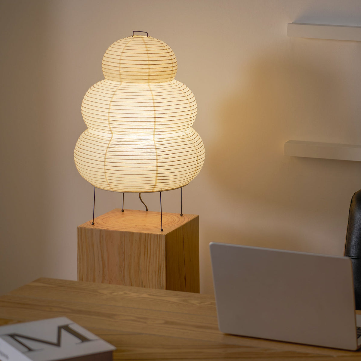 Lámpara de acento con pantalla de papel hecha a mano, 10 pulgadas de ancho, luz nocturna LED de brillo cálido para dormitorio, oficina, escritorio, rincón de lectura, estilo minimalista japonés