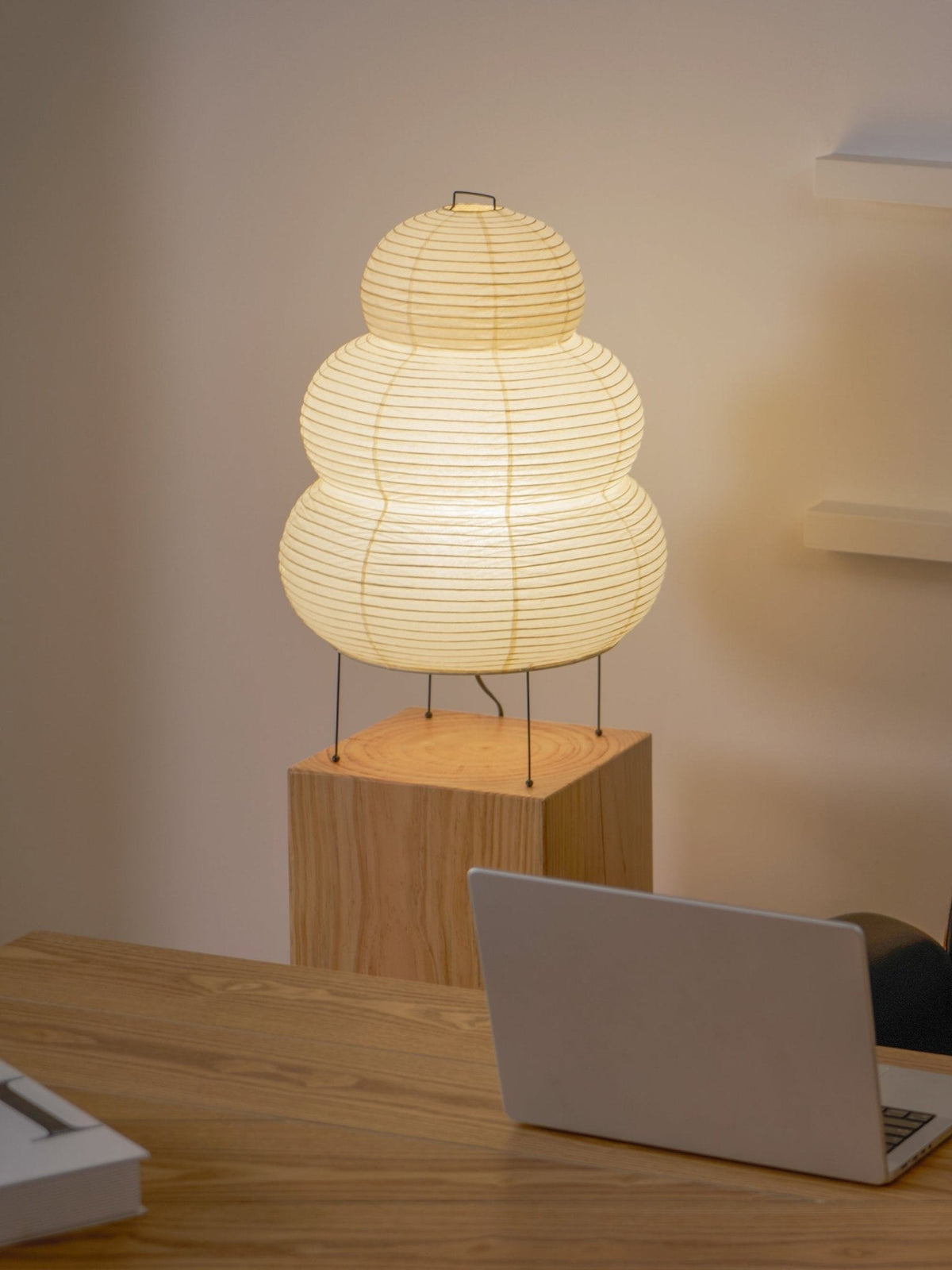 Lámpara de acento con pantalla de papel hecha a mano, 10 pulgadas de ancho, luz nocturna LED de brillo cálido para dormitorio, oficina, escritorio, rincón de lectura, estilo minimalista japonés