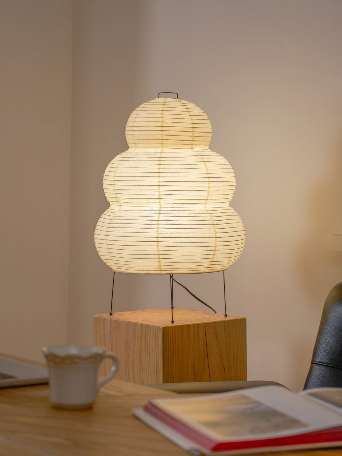 Lámpara de acento con pantalla de papel hecha a mano, 10 pulgadas de ancho, luz nocturna LED de brillo cálido para dormitorio, oficina, escritorio, rincón de lectura, estilo minimalista japonés