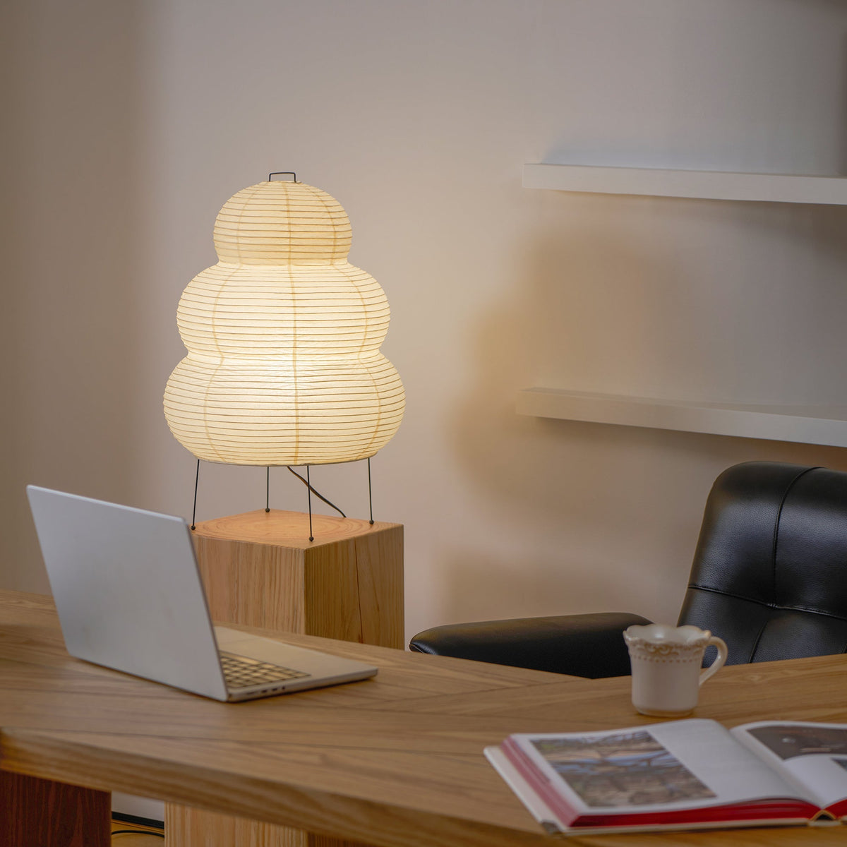 Lámpara de acento con pantalla de papel hecha a mano, 10 pulgadas de ancho, luz nocturna LED de brillo cálido para dormitorio, oficina, escritorio, rincón de lectura, estilo minimalista japonés