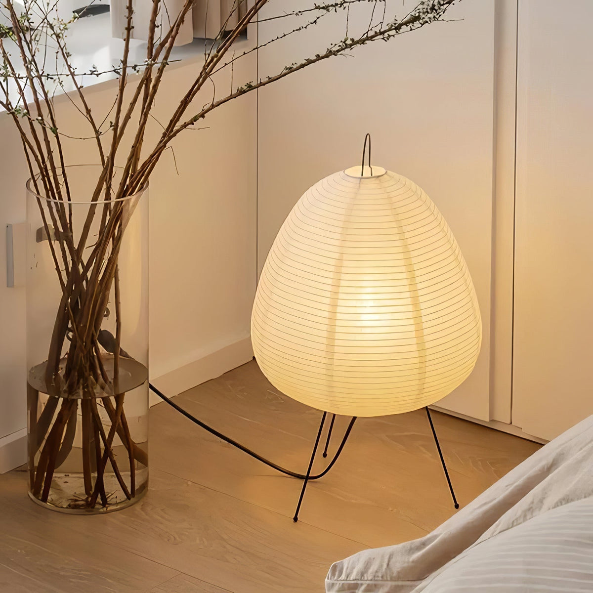 Lámpara de acento con pantalla de papel hecha a mano, 10 pulgadas de ancho, luz nocturna LED de brillo cálido para dormitorio, oficina, escritorio, rincón de lectura, estilo minimalista japonés
