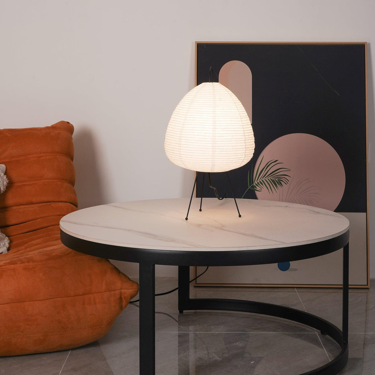 Lámpara de acento con pantalla de papel hecha a mano, 10 pulgadas de ancho, luz nocturna LED de brillo cálido para dormitorio, oficina, escritorio, rincón de lectura, estilo minimalista japonés