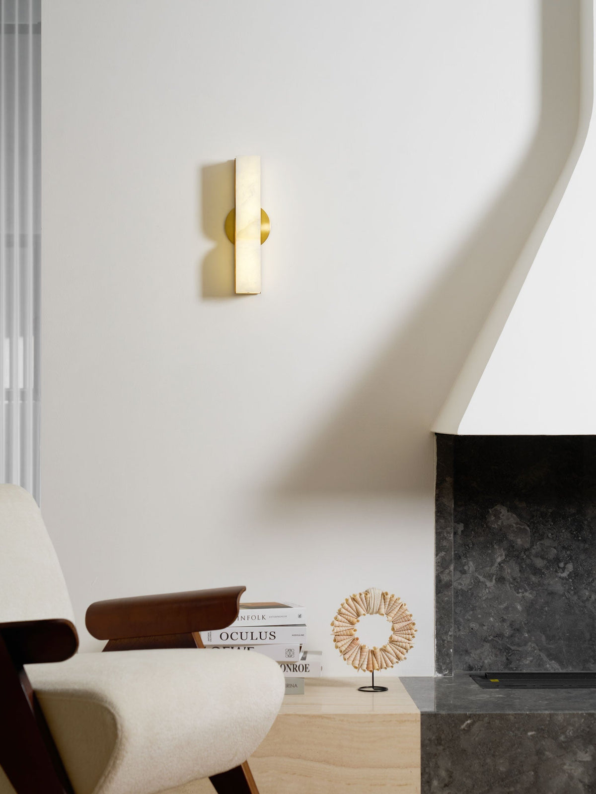 Alabaster LED Wall Light Fixture 14 inches Hardwired Gold Black Finish Adjustable Color Temperature for Bedroom Hallway Living Room Modern A | Thomler