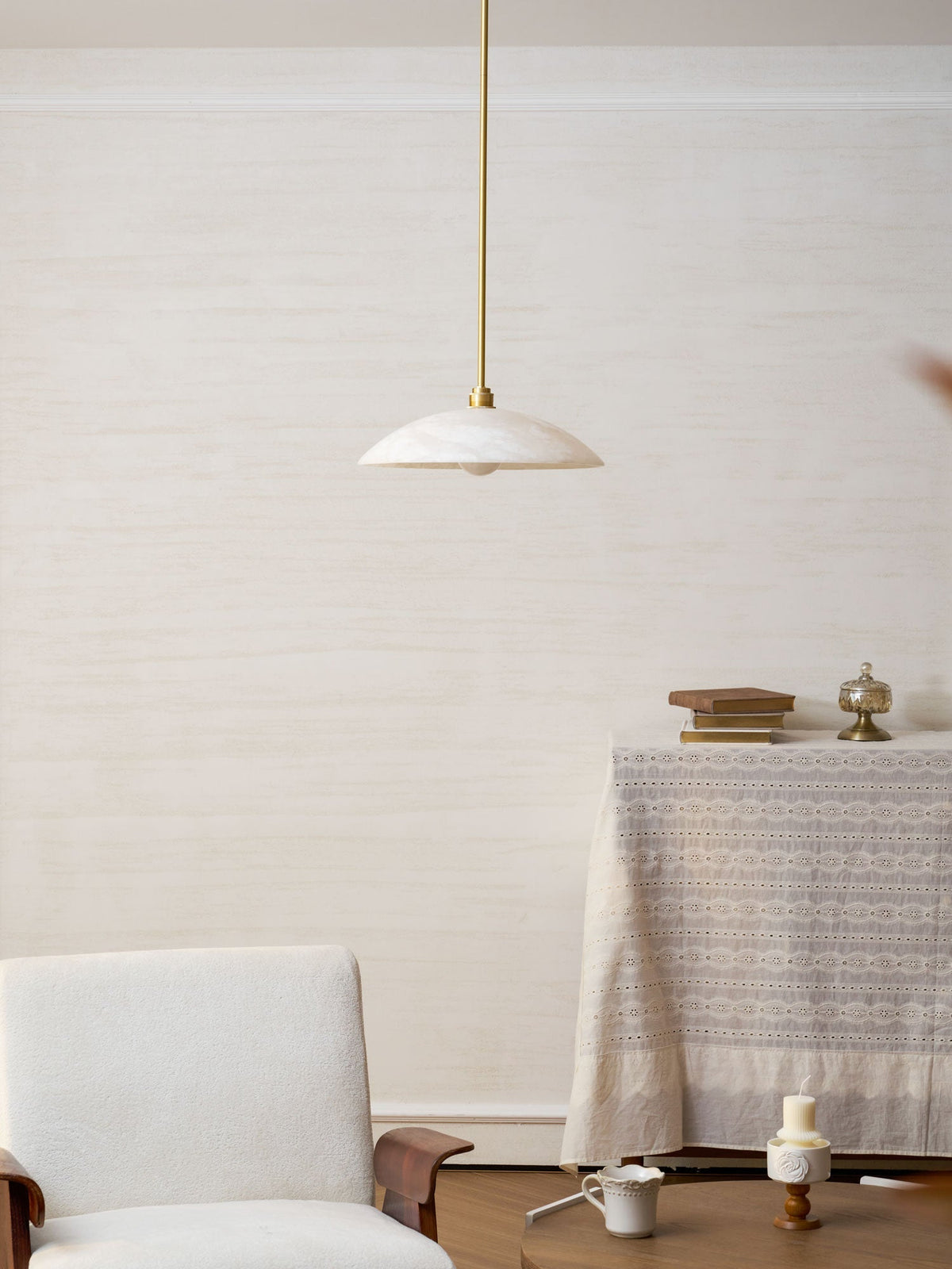 Lámpara de techo tipo globo de piedra blanca de 16 pulgadas, domo con cable ajustable para isla de cocina, comedor o sala de estar, lámpara colgante con casquillo E26 | Thomler