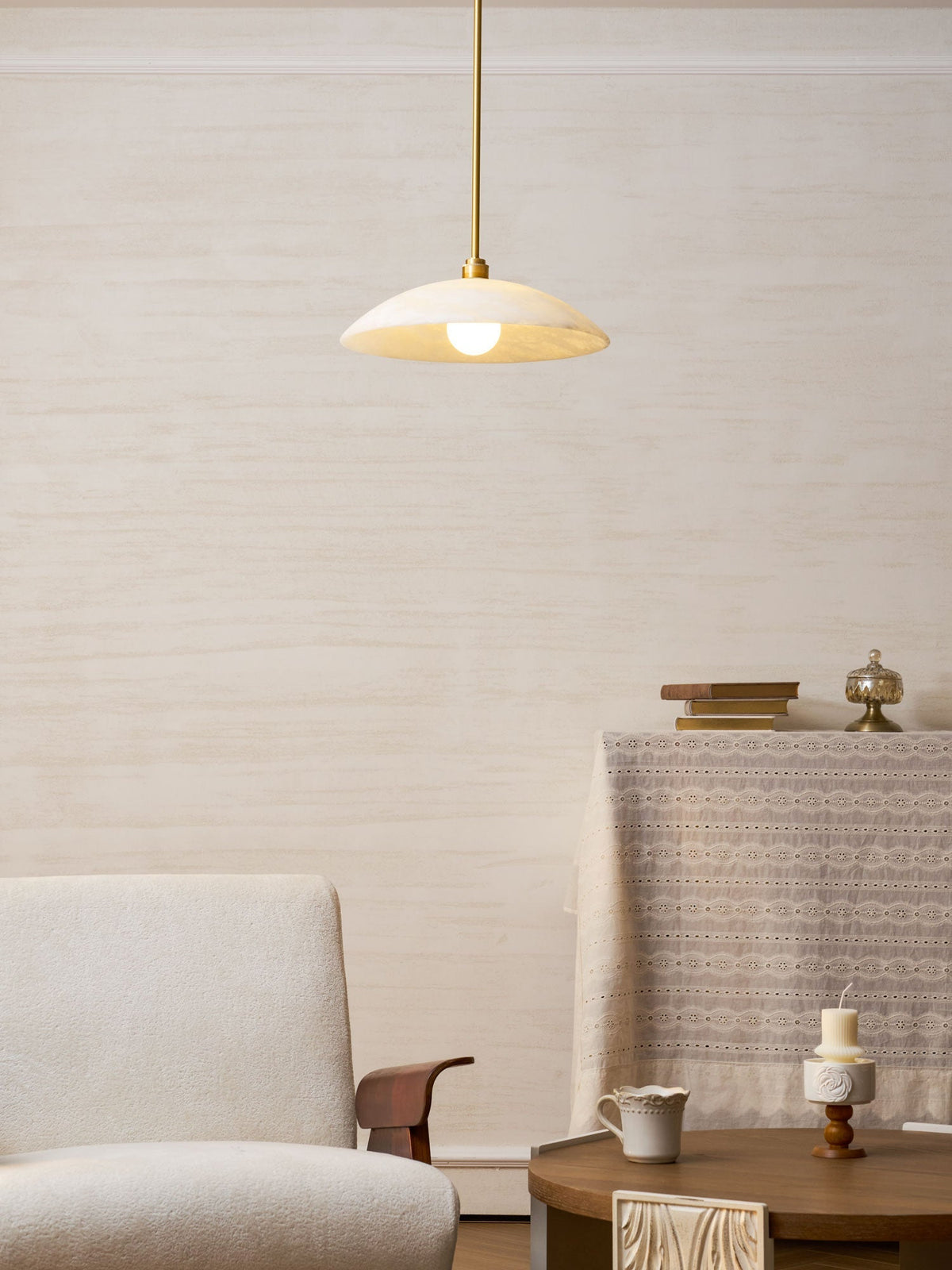 Lámpara de techo tipo globo de piedra blanca de 16 pulgadas, domo con cable ajustable para isla de cocina, comedor o sala de estar, lámpara colgante con casquillo E26 | Thomler
