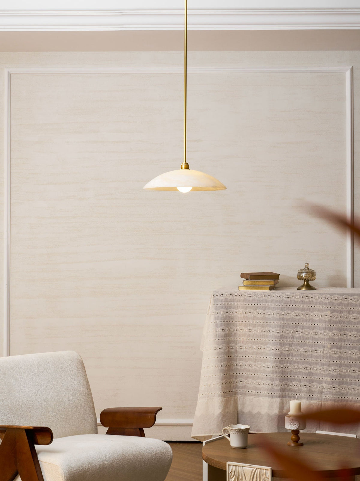 Lámpara de techo tipo globo de piedra blanca de 16 pulgadas, domo con cable ajustable para isla de cocina, comedor o sala de estar, lámpara colgante con casquillo E26 | Thomler