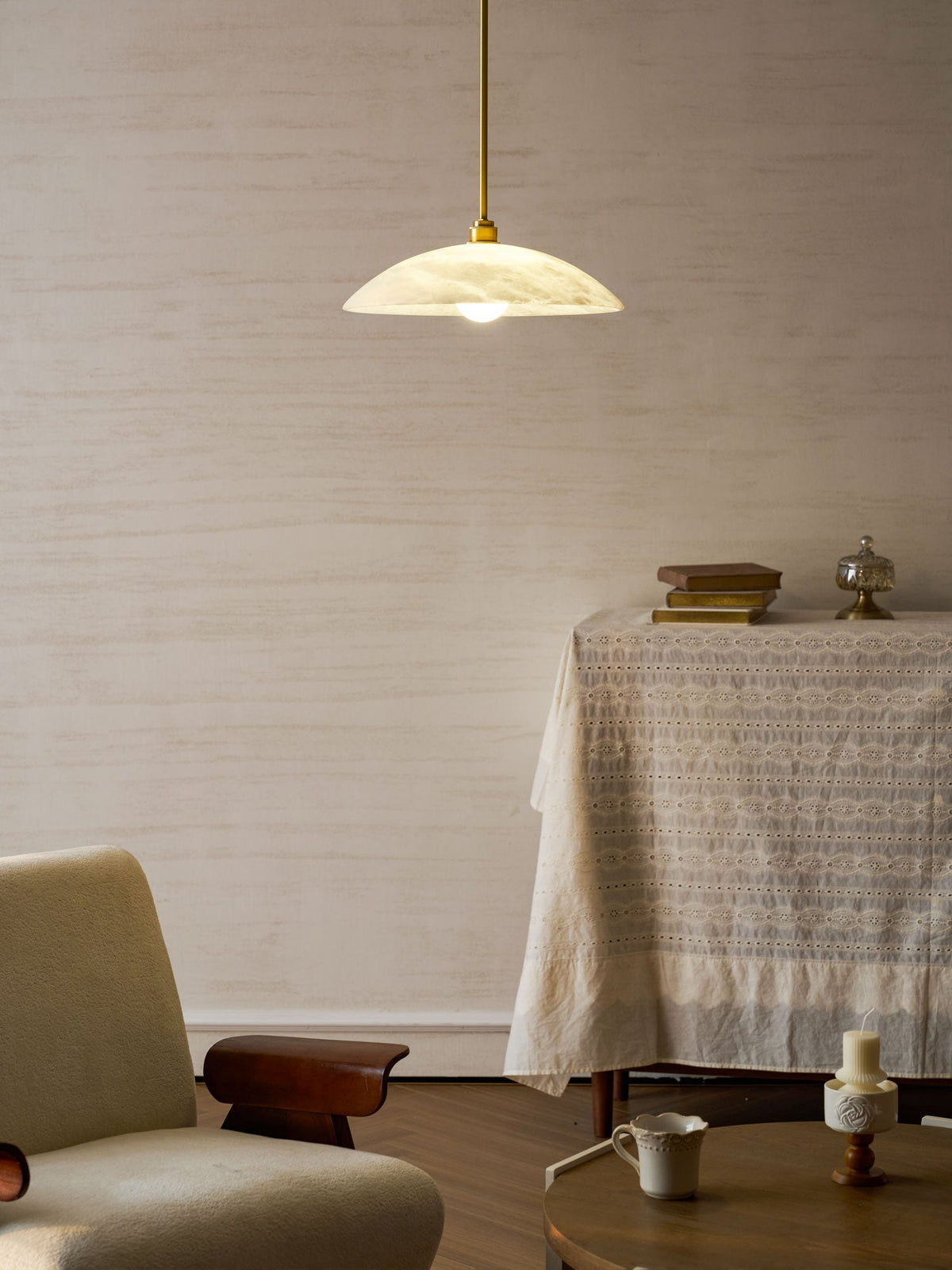 Lámpara de techo tipo globo de piedra blanca de 16 pulgadas, domo con cable ajustable para isla de cocina, comedor o sala de estar, lámpara colgante con casquillo E26 | Thomler