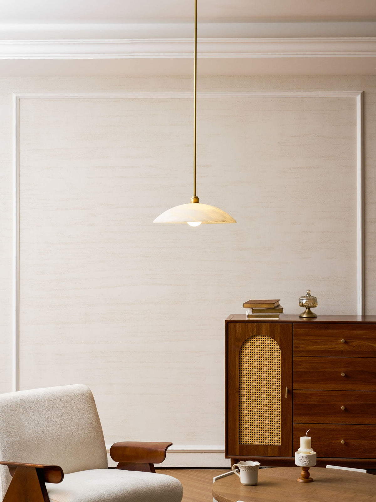 Lámpara de techo tipo globo de piedra blanca de 16 pulgadas, domo con cable ajustable para isla de cocina, comedor o sala de estar, lámpara colgante con casquillo E26 | Thomler
