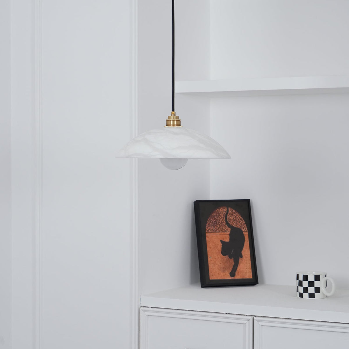 Lámpara de techo tipo globo de piedra blanca de 16 pulgadas, domo con cable ajustable para isla de cocina, comedor o sala de estar, lámpara colgante con casquillo E26 | Thomler