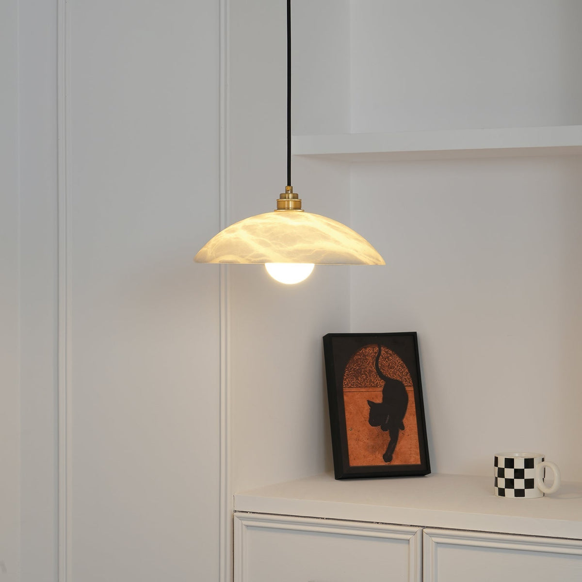 Lámpara de techo tipo globo de piedra blanca de 16 pulgadas, domo con cable ajustable para isla de cocina, comedor o sala de estar, lámpara colgante con casquillo E26 | Thomler