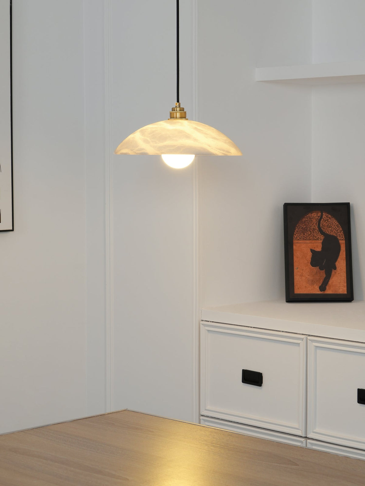 Lámpara de techo tipo globo de piedra blanca de 16 pulgadas, domo con cable ajustable para isla de cocina, comedor o sala de estar, lámpara colgante con casquillo E26 | Thomler