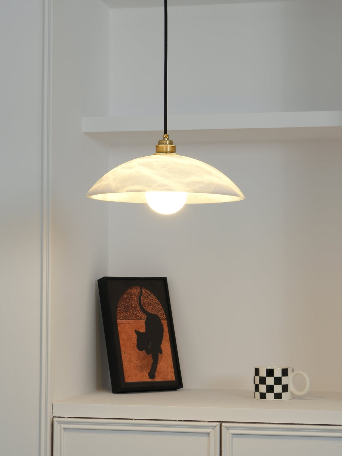 Lámpara de techo tipo globo de piedra blanca de 16 pulgadas, domo con cable ajustable para isla de cocina, comedor o sala de estar, lámpara colgante con casquillo E26 | Thomler
