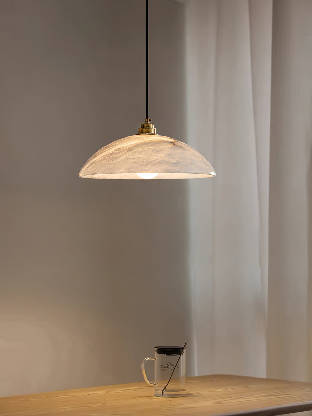Lámpara de techo tipo globo de piedra blanca de 16 pulgadas, domo con cable ajustable para isla de cocina, comedor o sala de estar, lámpara colgante con casquillo E26 | Thomler