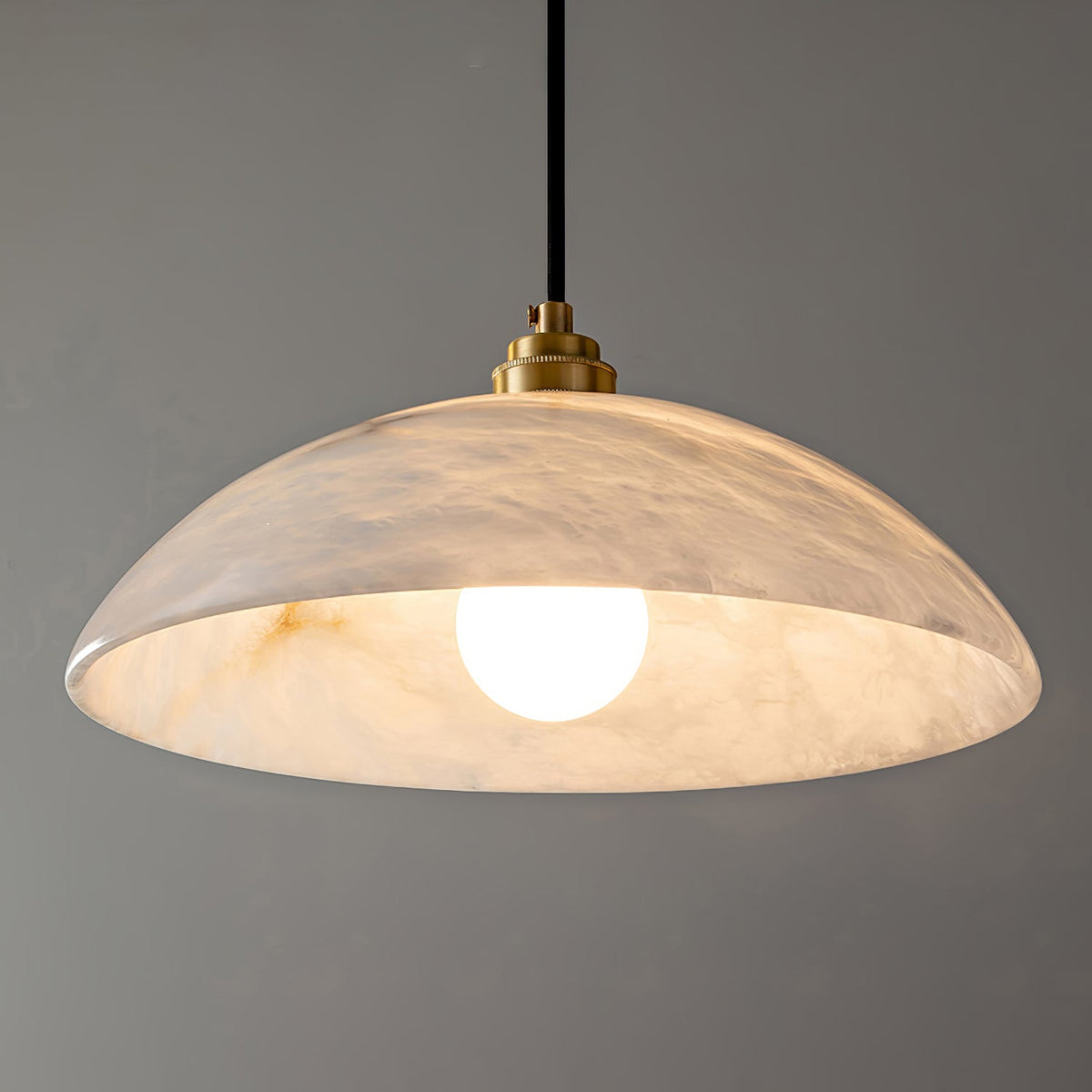 Lámpara de techo tipo globo de piedra blanca de 16 pulgadas, domo con cable ajustable para isla de cocina, comedor o sala de estar, lámpara colgante con casquillo E26 | Thomler