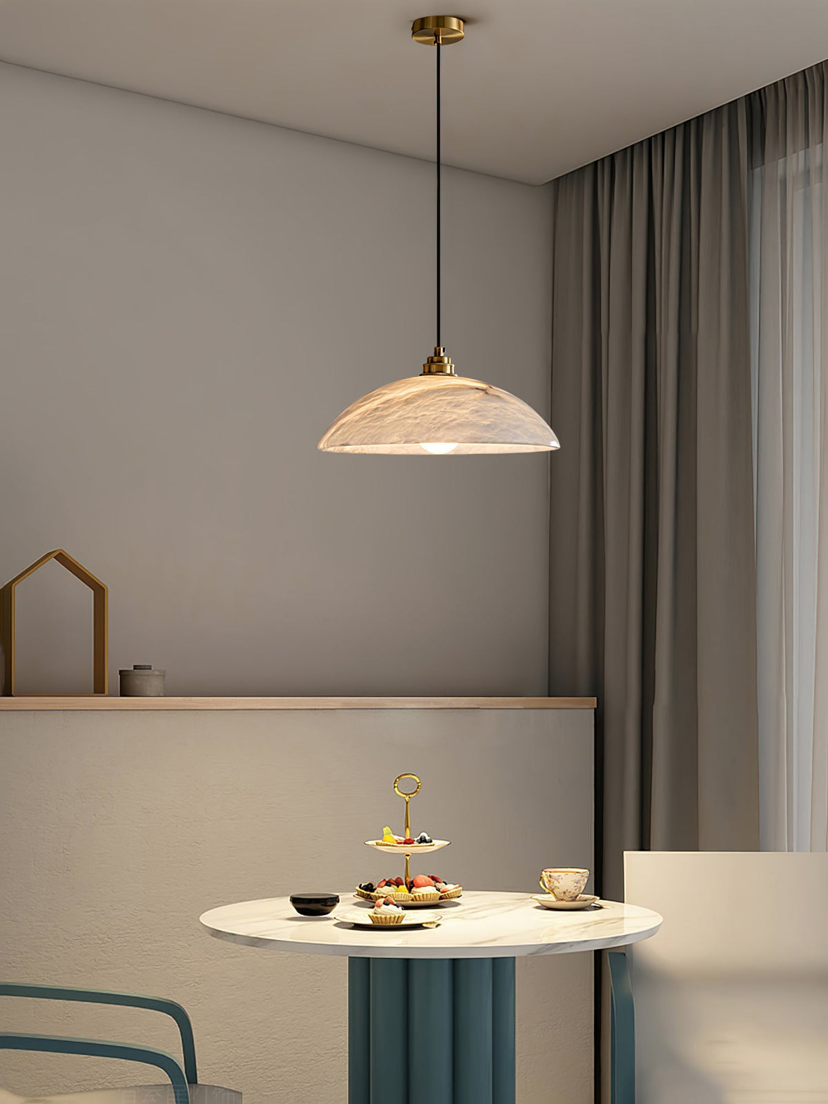 Lámpara de techo tipo globo de piedra blanca de 16 pulgadas, domo con cable ajustable para isla de cocina, comedor o sala de estar, lámpara colgante con casquillo E26 | Thomler